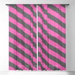 [ Thumbnail: Black and Deep Pink Colored Lines/Stripes Pattern Sheer Curtain ]