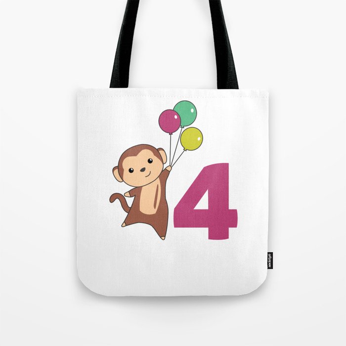 Monkey Fourth Birthday Balloons For Kids Tote Bag