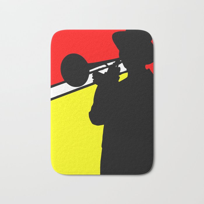 Jazz trombone player silhouette mondrian colors Bath Mat