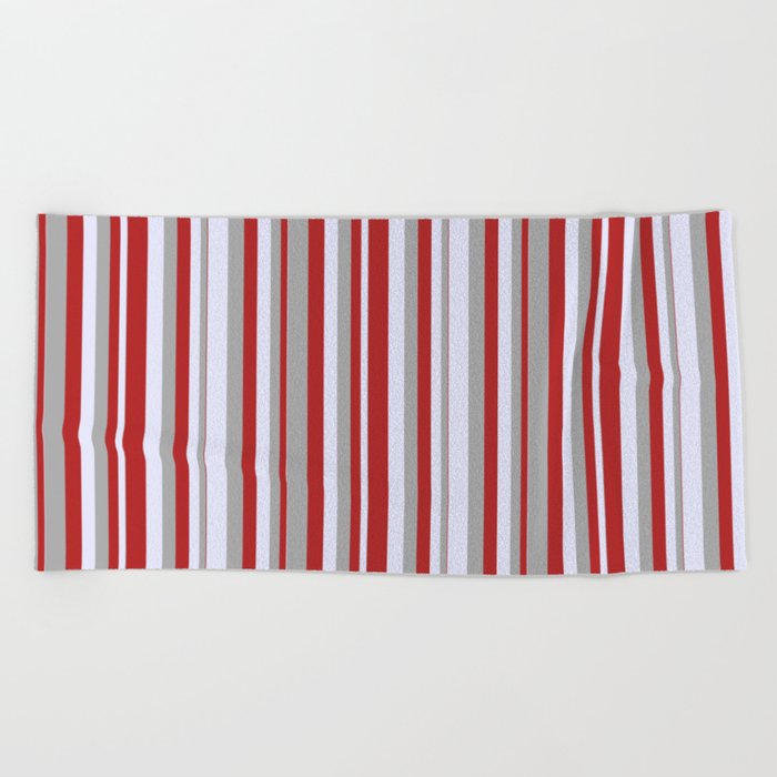 Red, Dark Grey & Lavender Colored Lines Pattern Beach Towel