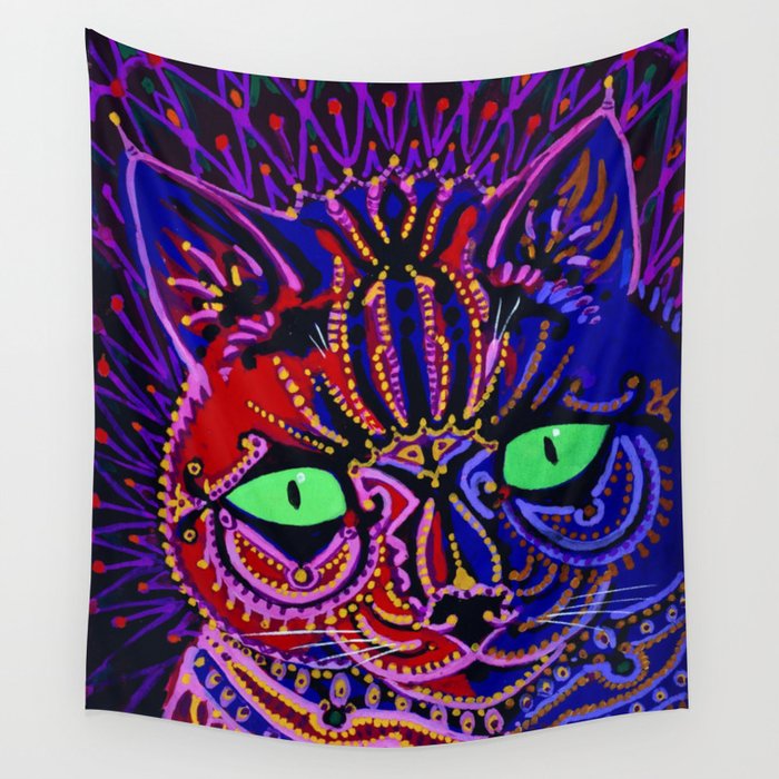 Vintage Psychedelic Cat By Louis Wain Wall Tapestry