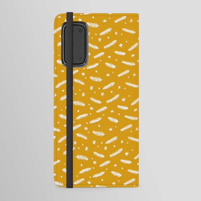 Christmas branches and stars - yellow and white Android Wallet Case