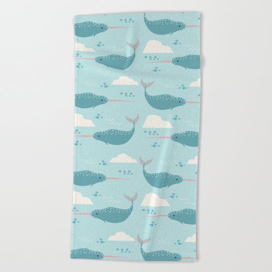 Narwhal blue Beach Towel