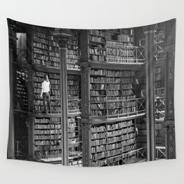 A book lovers dream - Cast-iron Book Alcoves Cincinnati Library black and white photography Wall Tapestry