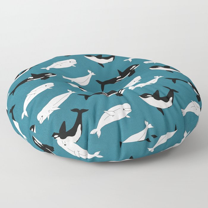 Belugas & Orcas on Teal Floor Pillow