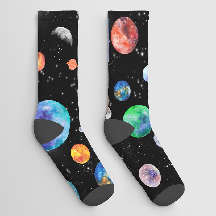 Outer Space Planets Watercolor Galaxy Socks