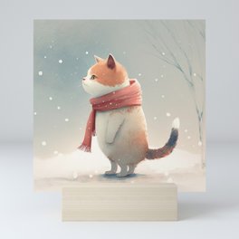 Winter Scarf  - Cute Cat Pose 4 Mini Art Print