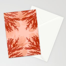 Modern Hand Painted Warm Color Burnt Orange Peach Terracotta Watercolor Reef Coral Floral Stationery Card