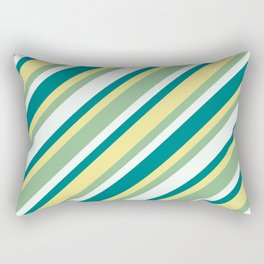 [ Thumbnail: Tan, Dark Sea Green, Mint Cream & Teal Colored Lines/Stripes Pattern Rectangular Pillow ]