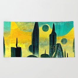 Abstract Futuristic Cityscape Beach Towel