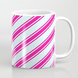 [ Thumbnail: Light Cyan and Deep Pink Colored Stripes/Lines Pattern Coffee Mug ]
