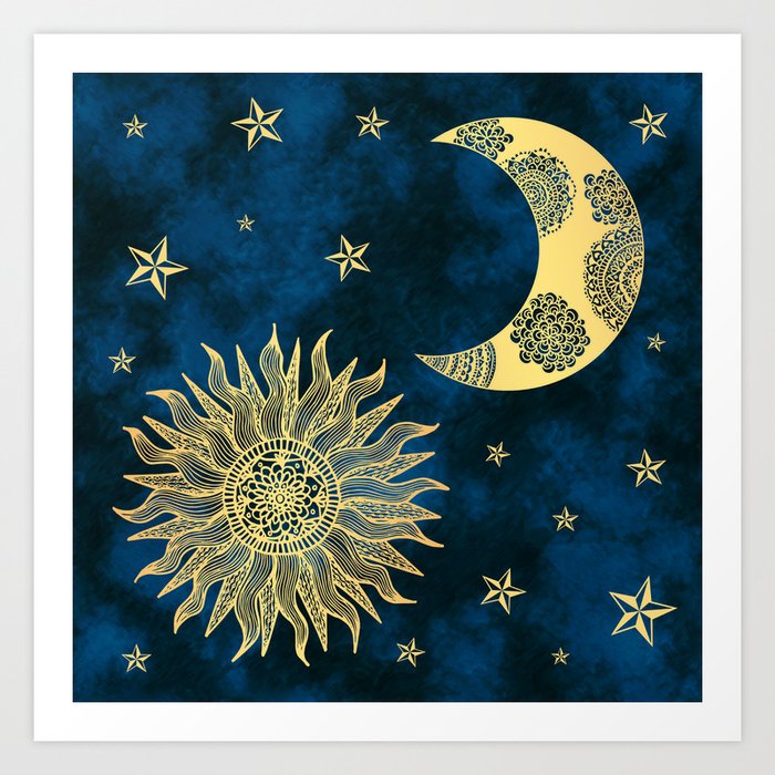 Sun Moon and Stars Celestial Pattern Art Print by Julie Erin Designs  Society6