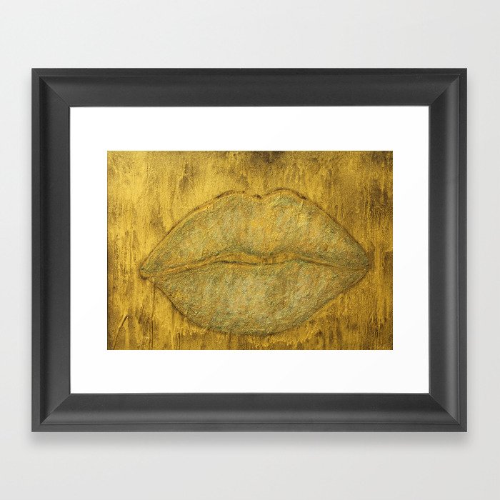 Gold Glitter Lips Salon Art Sparkle Wall Art Painting Black And