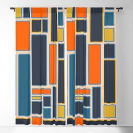Modulus Retro Modern Geometric Framed Pattern Blue Orange Mustard Beige Blackout Curtain