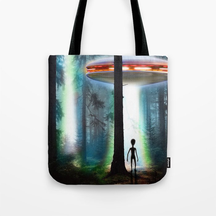 UFO Alien Forest / Flying Saucers Tote Bag