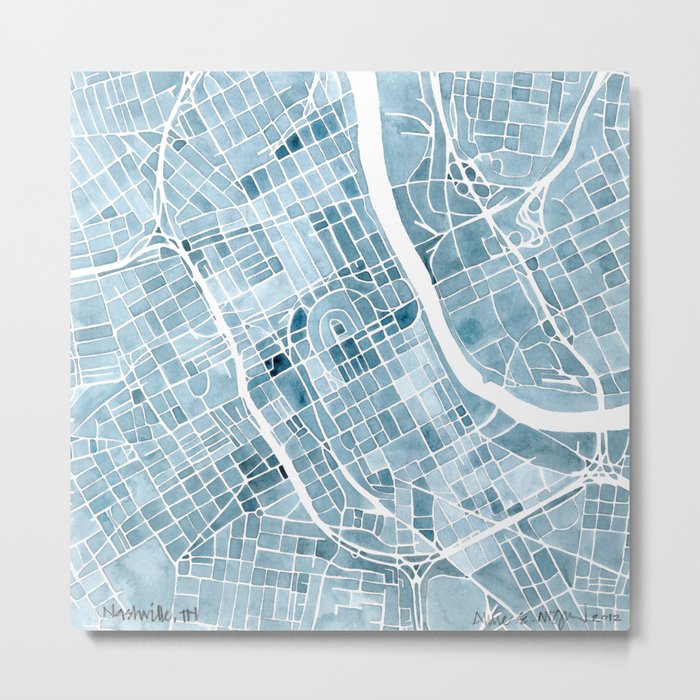 Map Nashville Tennessee Blueprint City Map Metal Print