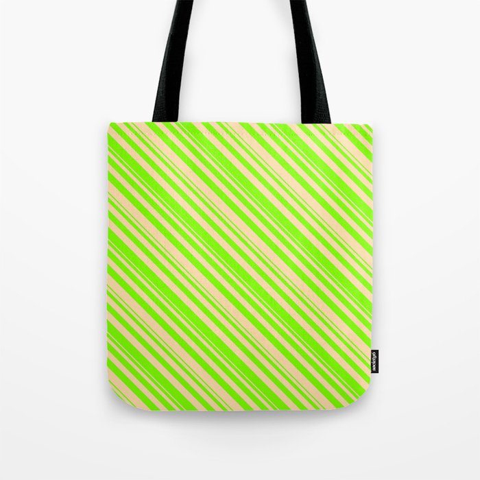 Chartreuse and Tan Colored Lined Pattern Tote Bag