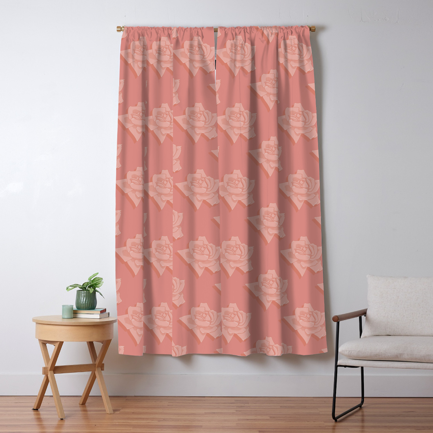 Coral Pink Rose Pattern Blackout Curtain By Limengd Society6