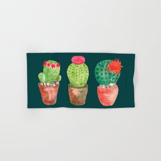 Three Cacti watercolor green Hand & Bath Towel