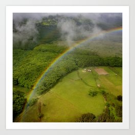 Hawaiian Rainbow Over Valley in Kauai: Aerial View Art Print