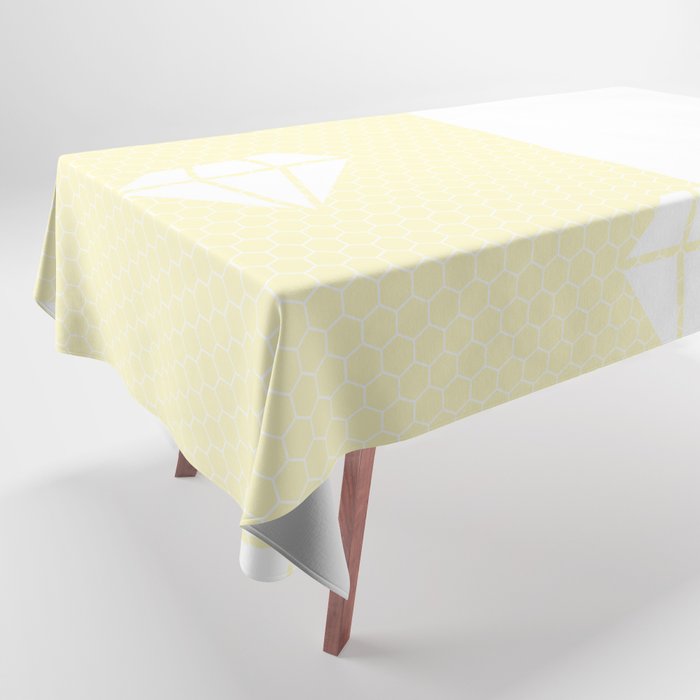 White Diamond Lace Vertical Split on Butter Yellow Tablecloth