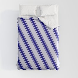 [ Thumbnail: Lavender & Dark Blue Colored Striped Pattern Duvet Cover ]