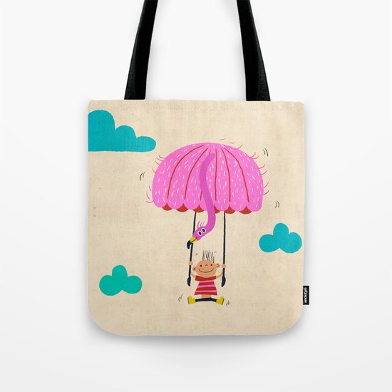 one of the many uses of a flamingo - parachute Tote Bag