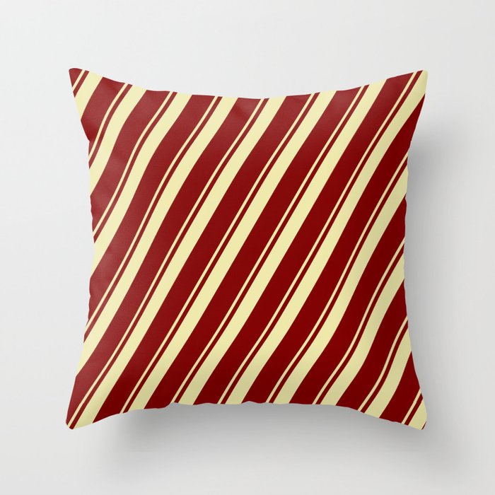 Maroon & Pale Goldenrod Colored Lines Pattern Throw Pillow