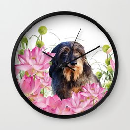 Dachshund Dog in Lotos Flower Fields #society6 #lotus #flowers Wall Clock