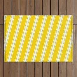 [ Thumbnail: Yellow and Mint Cream Colored Stripes/Lines Pattern Outdoor Rug ]