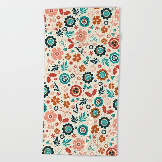 Folk Flowers Beach Towel