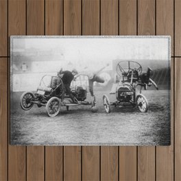 Boys being boys; Auto polo, Coney Island, New York, ca. 1913 black and white photograph - photography - photographs Outdoor Rug