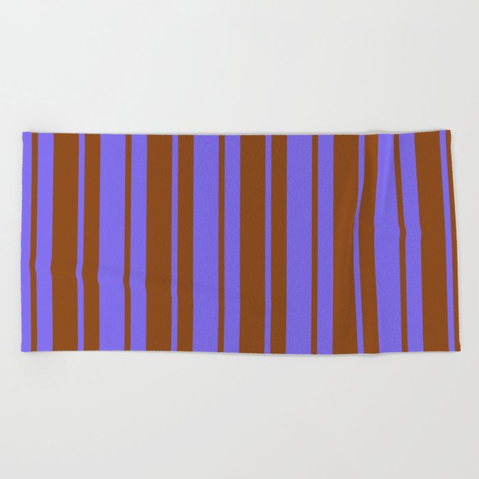 Medium Slate Blue & Brown Colored Stripes/Lines Pattern Beach Towel