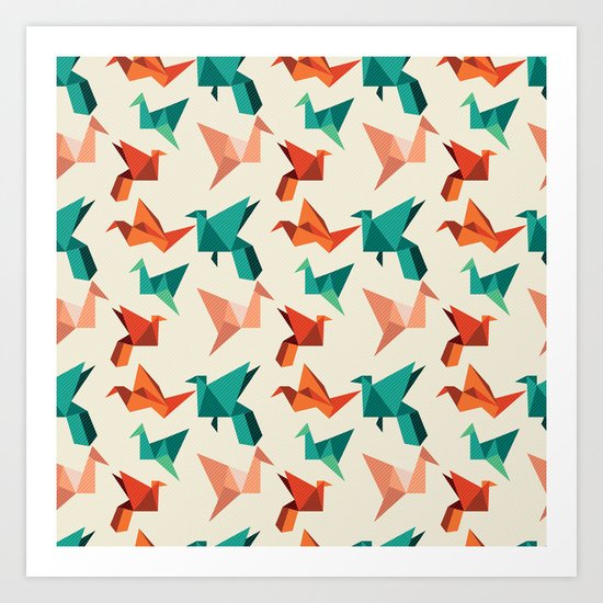 teal paper cranes Art Print