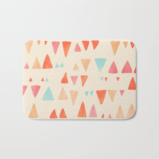 Back & Forth - triangle abstract pattern in peach, aqua & cream Bath Mat