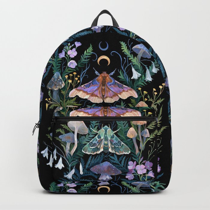 Sphinx Moth Moon Garden Backpack | Painting, Moth, Butterfly, Mushroom, Moon, Lunar, Night, Botanical, Floral, Mystical
