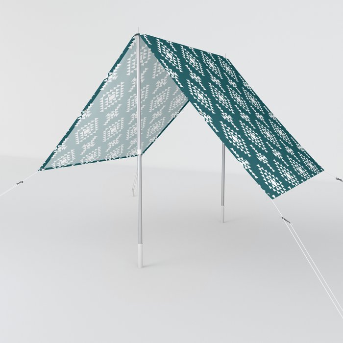 Teal Blue and White Native American Tribal Pattern Sun Shade