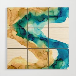 Brown and Blue Abstract 4222 Modern Alcohol Ink Painting by Herzart Wood Wall Art