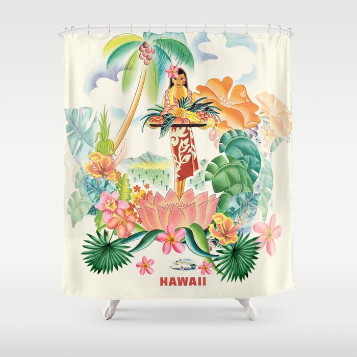 Vintage Hawaiian Travel Poster Shower Curtain