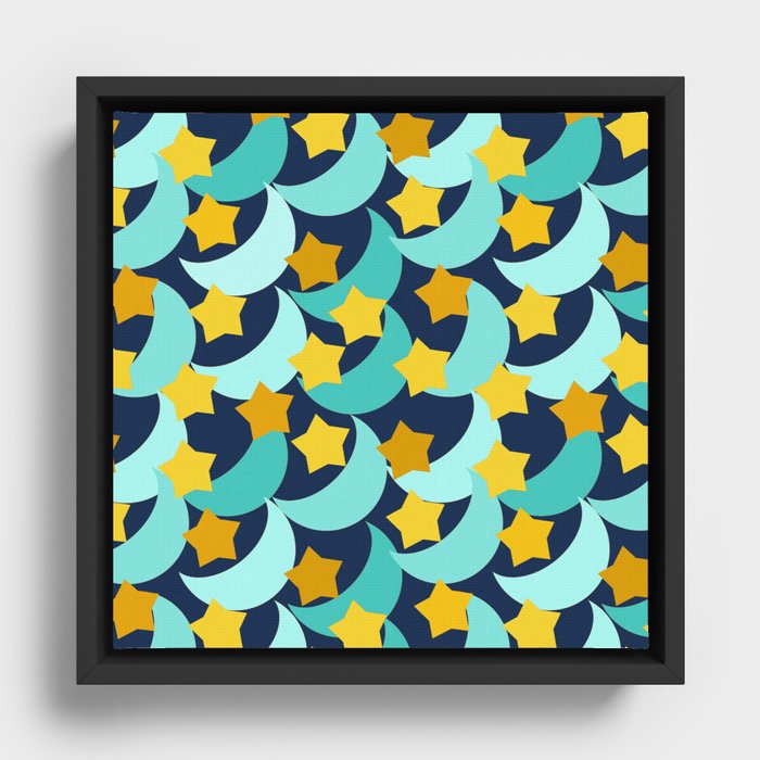 Stars and Moons Pattern Framed Canvas