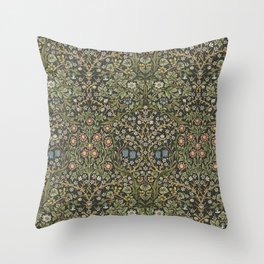 William Morris Vintage Blackthorn Green Charcoal Throw Pillow