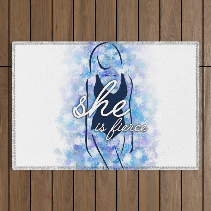 She is fierce- strong women motivational quotes watercolor	 Outdoor Rug