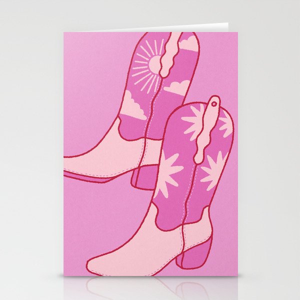 Cowgirl Boots Pink Cowboy Western Stationery Cards