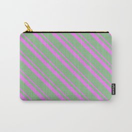 [ Thumbnail: Violet & Dark Sea Green Colored Striped/Lined Pattern Carry-All Pouch ]