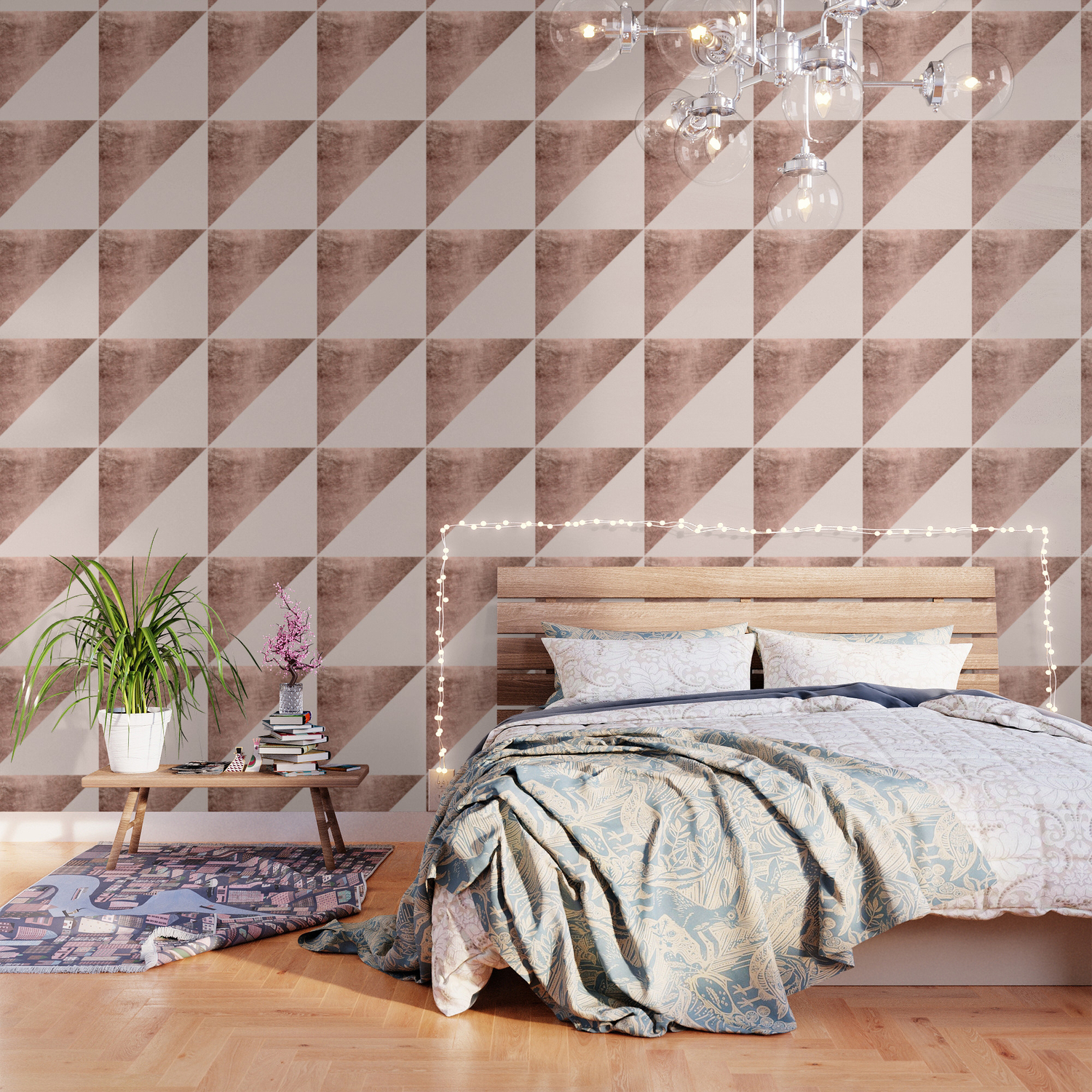 Minimalist Blush Pink Rose Gold Color Block Geometric Wallpaper By