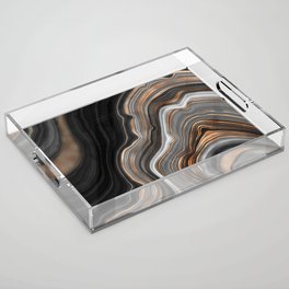 Elegant black marble with gold and copper veins Acrylic Tray
