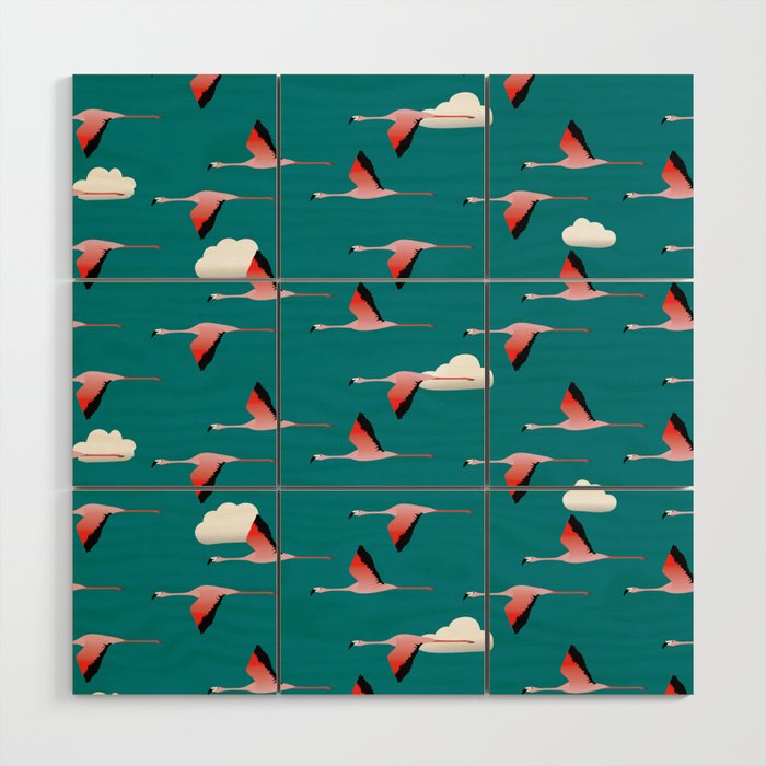 Flying flamingos Wood Wall Art