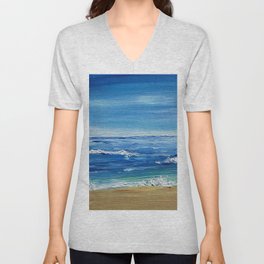 Acrylic Ocean Beach V Neck T Shirt