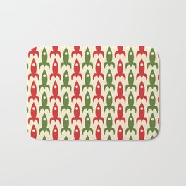 Retro Rockets in Christmas Colors - Midcentury Modern Atomic Era Space Age Pattern in 1950s Green, Xmas Red, and Cream Bath Mat | Kierkegaarddesign, Rockets, Rocket, Atomicage, Patterns, Holiday, Retro, Space, Graphicdesign, Digital 