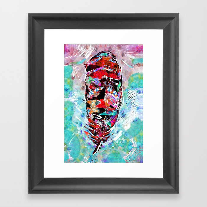 Colorful Wild Red Feather Art by Sharon Cummings Framed Art Print